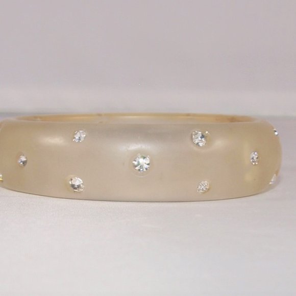 Frosted Vintage Lucite Bangle with Rhinestone Accents - Picture 4 of 5